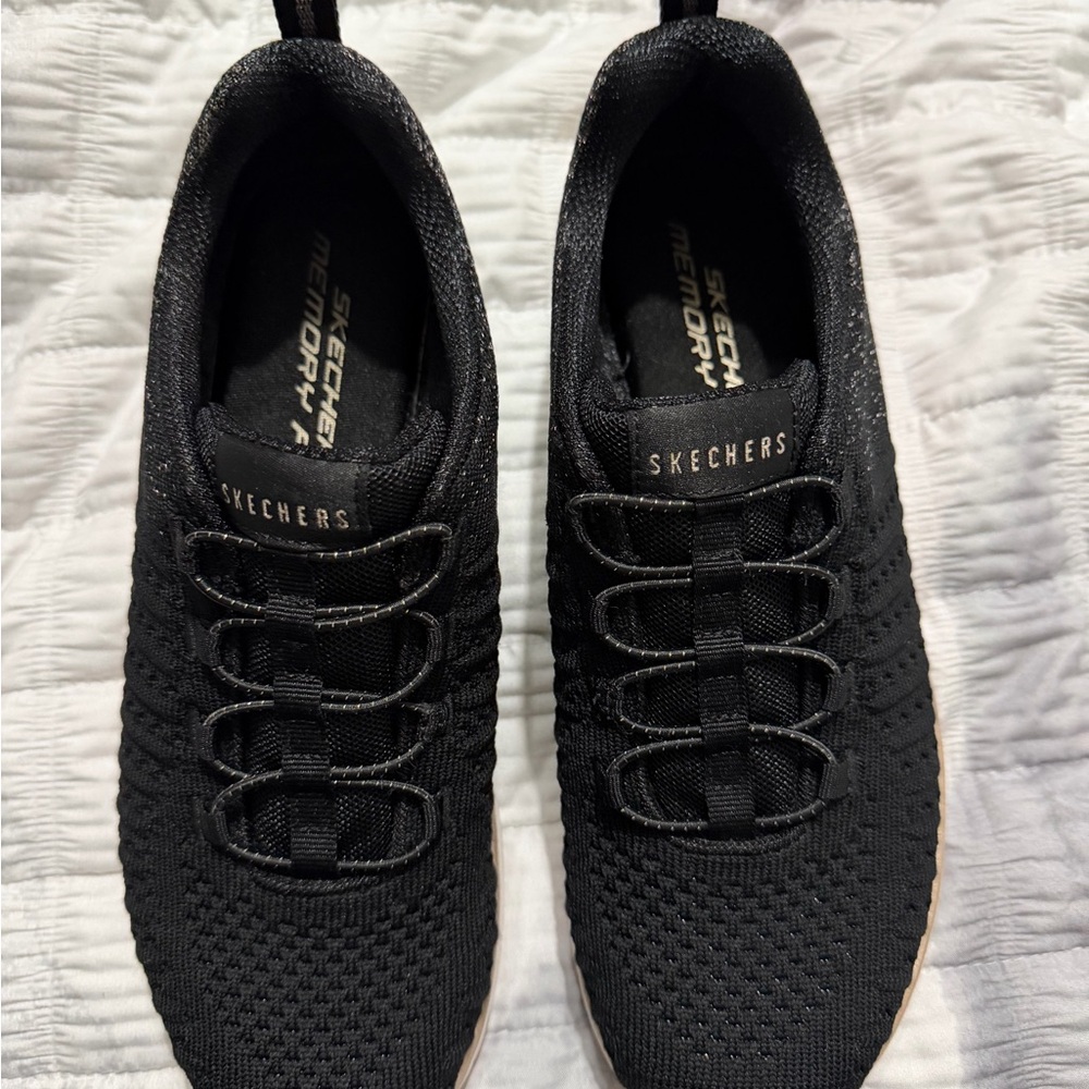 Skechers Virtue Lucent Black & Rose Gold Knit Sneakers Size 7